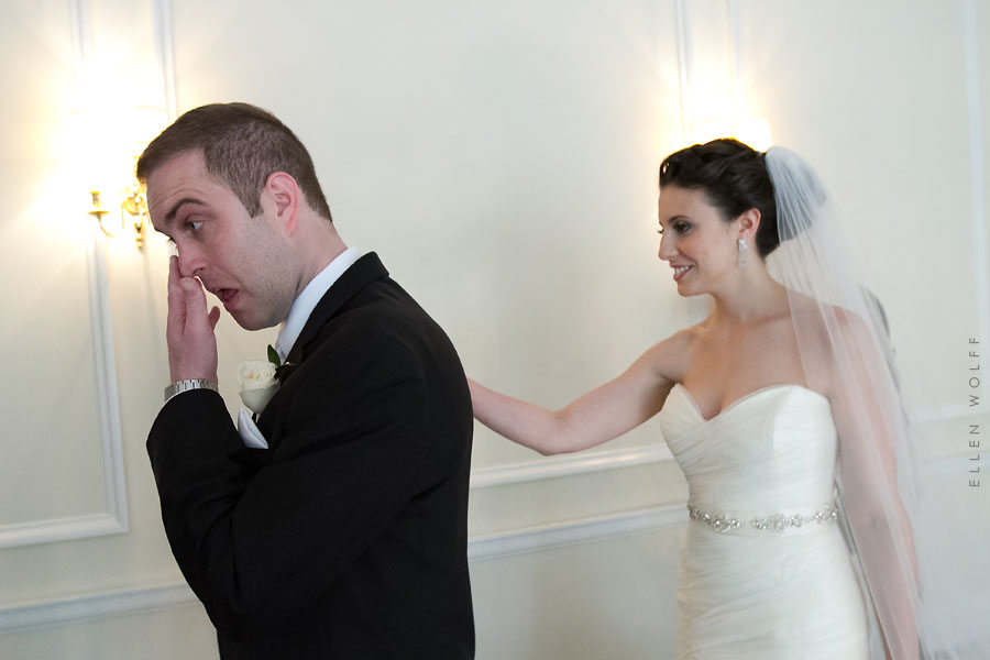 an emotional groom at muttontown country club wedding photo