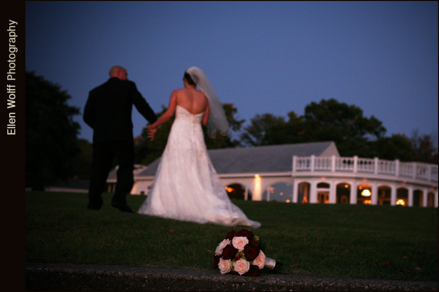 going-to-the-reception bride and groom heading off to the reception at sunset